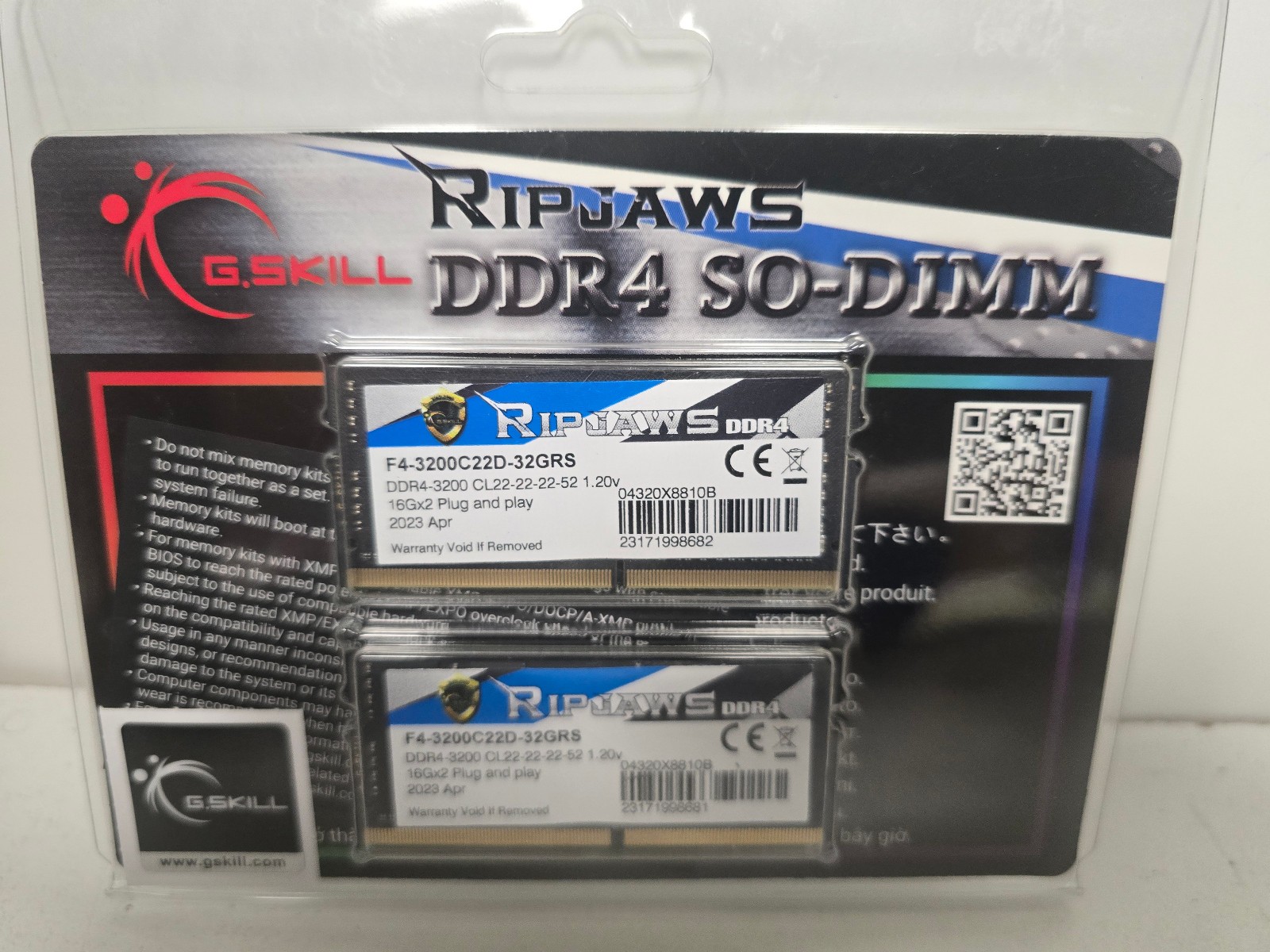 G.SKILL Ripjaws 32GB PC4-25600 (DDR4-3200) SO-DIMM Memory 3200C22D-32GRS G.SKILL Ripjaws 32GB PC4-25600 (DDR4-3200) SO-DIMM Memory 3200C22D-32GRS