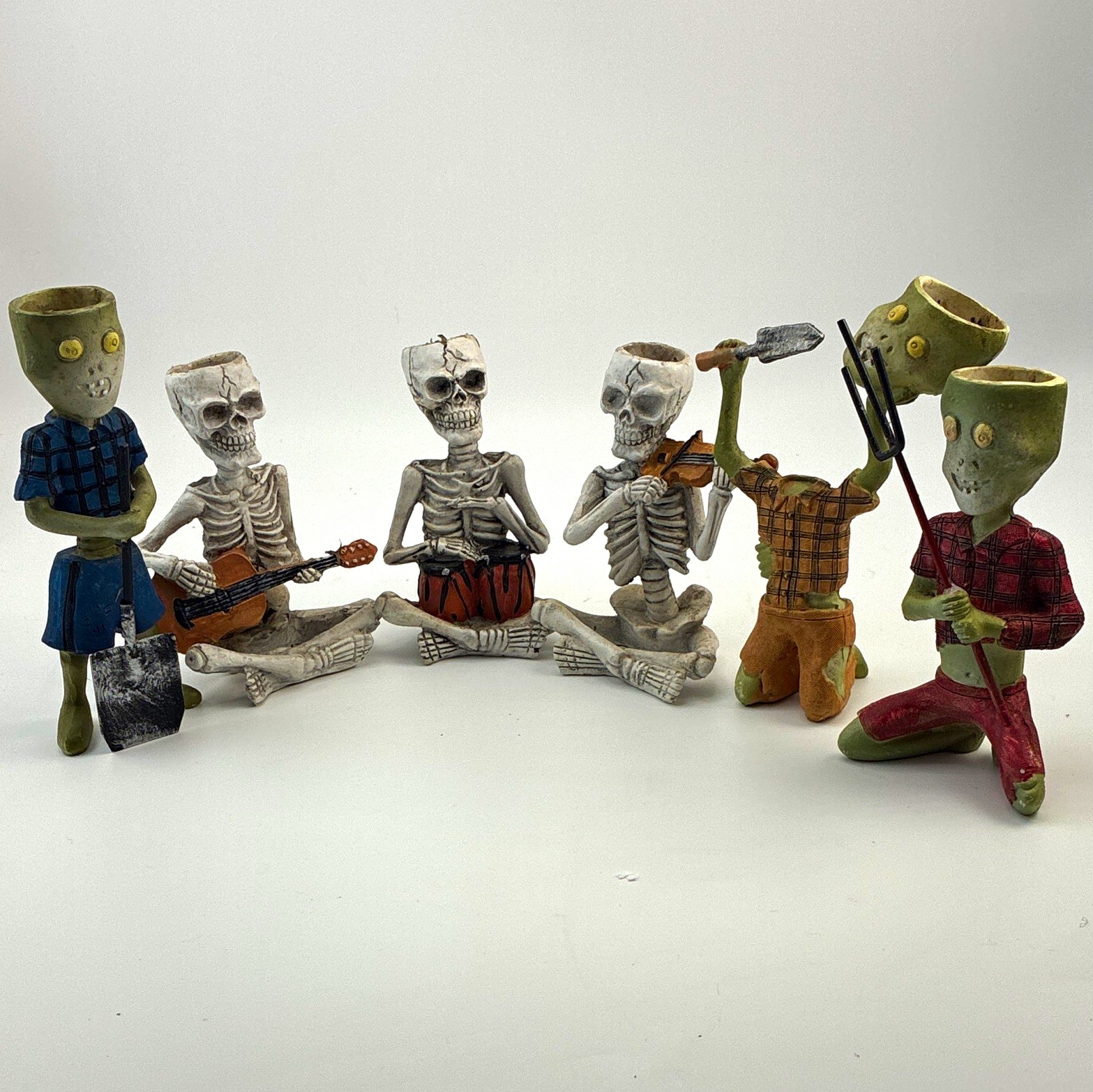 LiveTrends Halloween Planter Lot Complete Band of Bones & Namaste Dead 6pc Set
