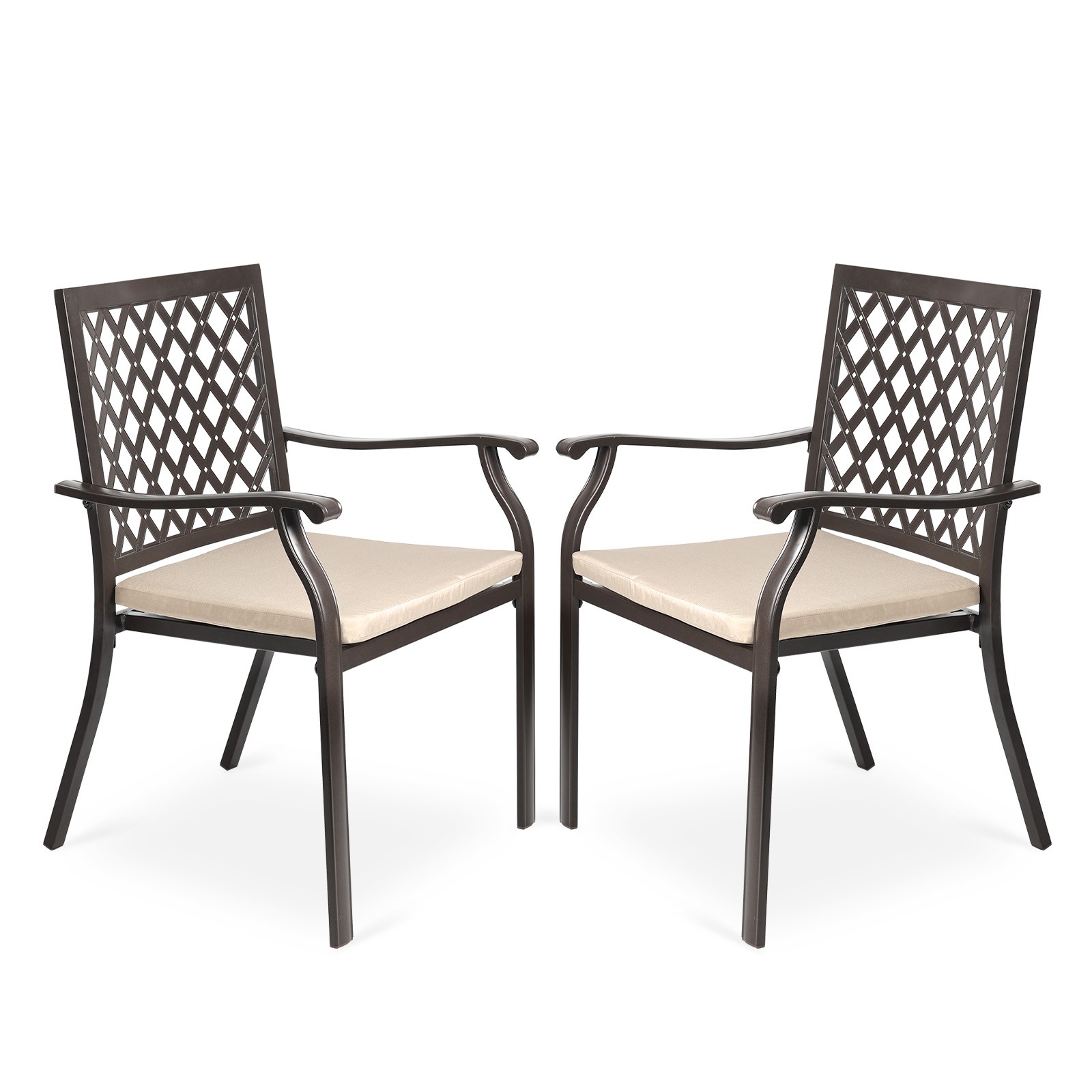 Aoodor 2pcs Patio Dining Chairs Outdoor Stackable Metal Chairs w Cushion Armrest Aoodor 2pcs Patio Dining Chairs Outdoor Stackable Metal Chairs w Cushion Armrest