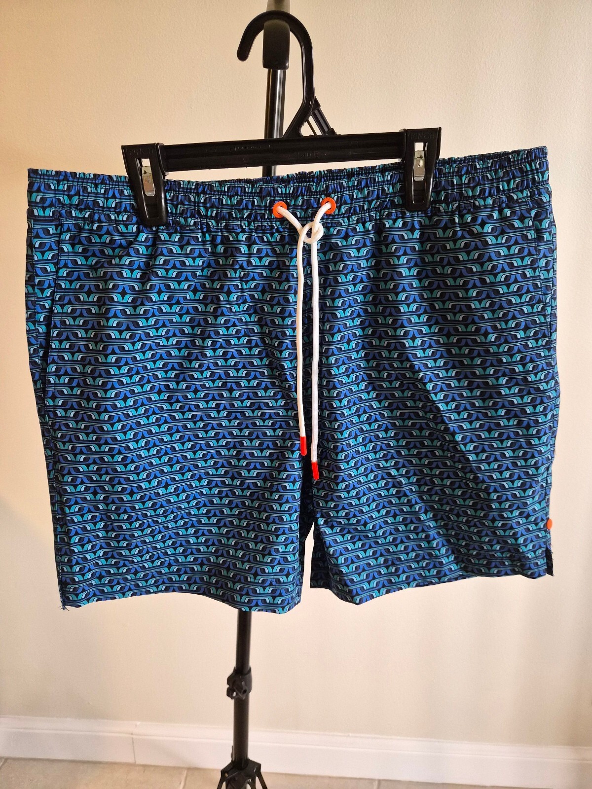 SWIMS Men\'s Medium Blue Patterned Swim Shorts with Drawstring 0090