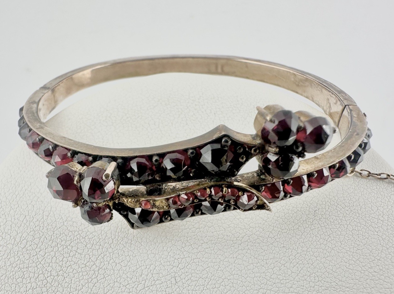 Antique Victorian Bohemian Estate Garnet Gold Filled Bracelet Signed F•S Read