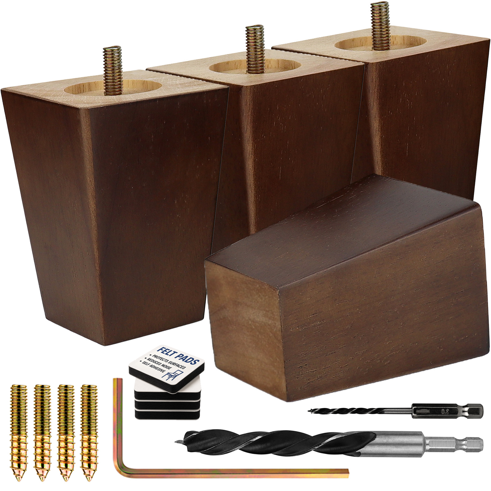 Walnut Square Furniture Legs Set of 4, 3 4 5 6 8 10 12 in Wood Feet Replacement Walnut Square Furniture Legs Set of 4, 3 4 5 6 8 10 12 in Wood Feet Replacement