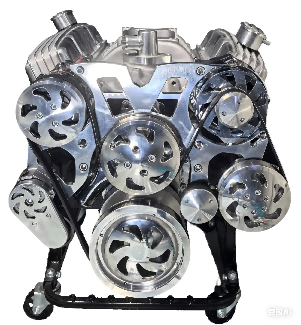 SBC 350 POL Aluminum Complete Serpentine Engine Pulleys & Bracket Kit LWP 6 Ribs