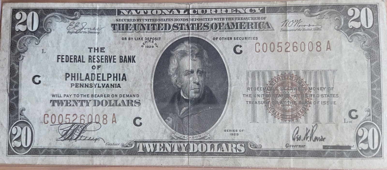 1929 $20 FRB From Philadelphia C00526008A VF+ Condition 1929 $20 FRB From Philadelphia C00526008A VF+ Condition
