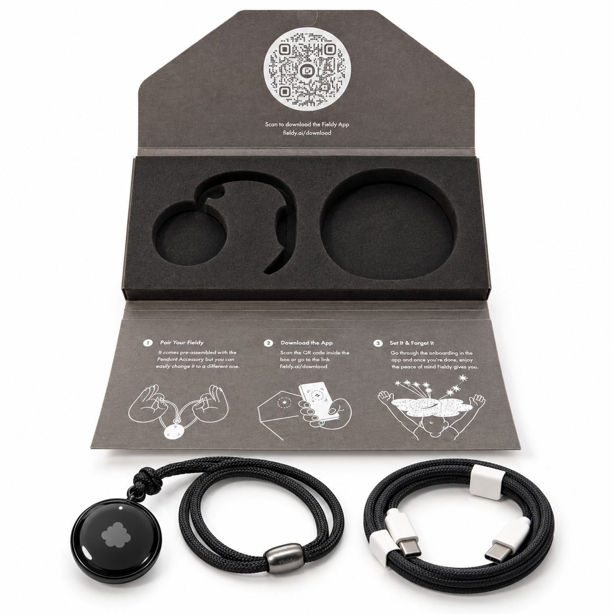 Fieldy 3 Magnetic Pendant Accessory Set AI Voice Recorder Note Taker Black