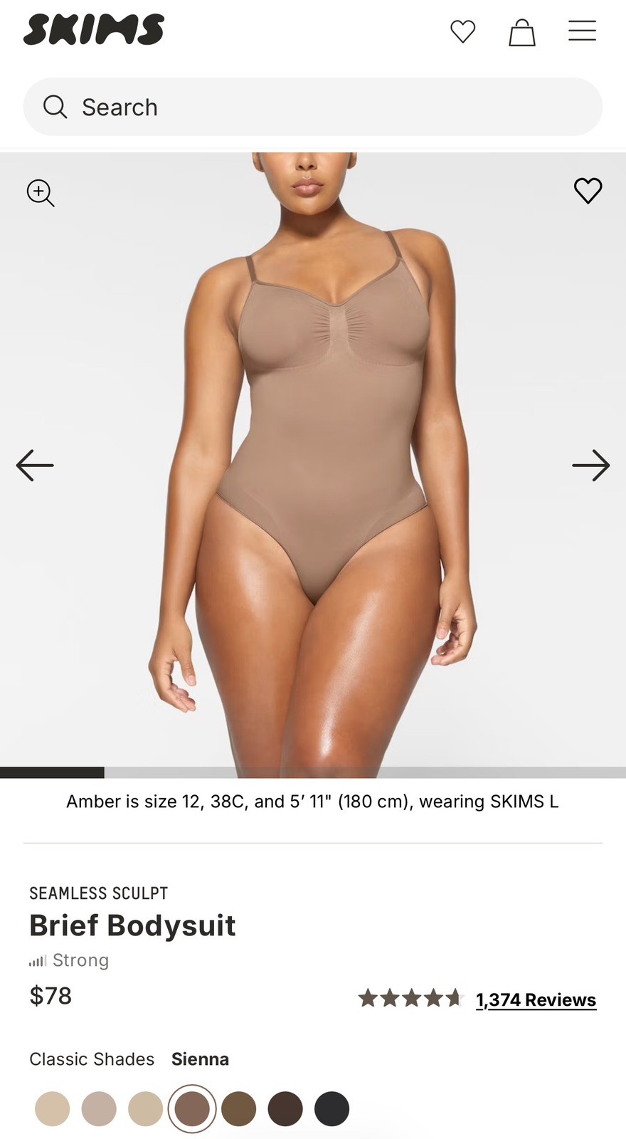 SKIMS Seamless Sculpt Brief Bodysuit Shaper Brown Sienna Size Small New No Tags