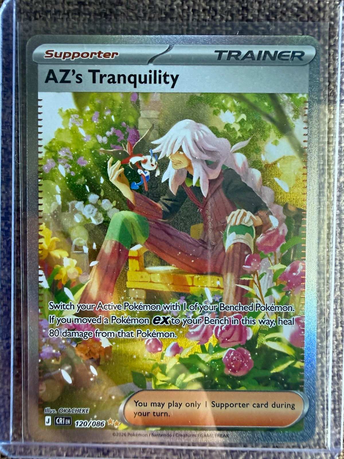 AZ\'s Tranquility 120/086 Crown Zenith Trainer Supporter Full Art Holo AZ\'s Tranquility 120/086 Crown Zenith Trainer Supporter Full Art Holo