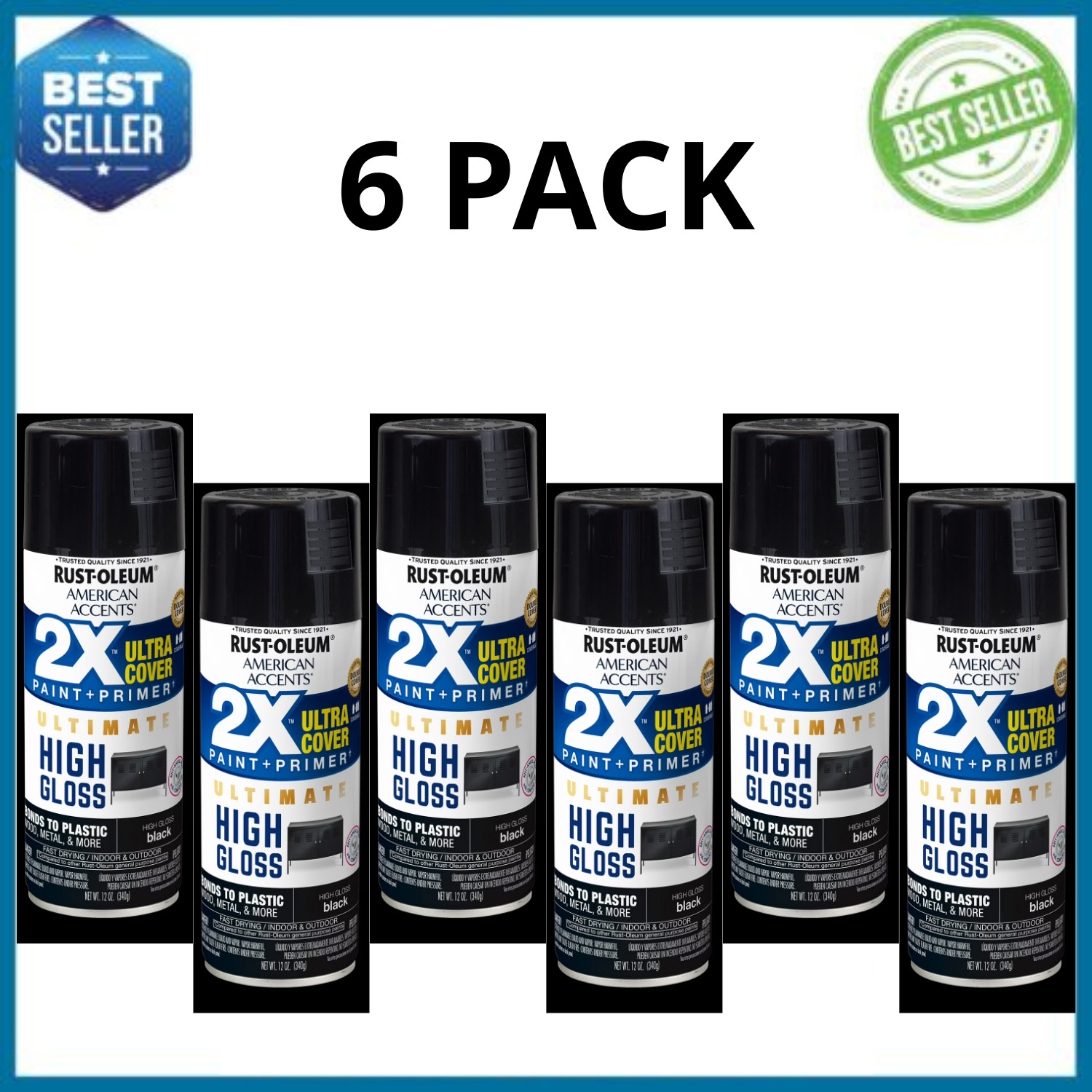Rust-Oleum American Accents 2X Ultra Cover Gloss Black Spray Paint 12oz, 6 Pack Rust-Oleum American Accents 2X Ultra Cover Gloss Black Spray Paint 12oz, 6 Pack