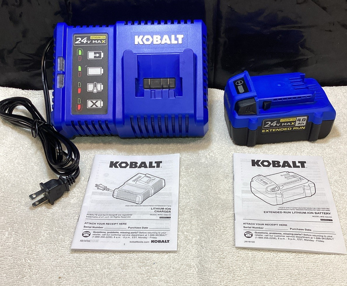 NEW Kobalt 24V MAX 4.0 Ah Extended Run Lith-Ion Battery & 24v Max Charger Kit NEW Kobalt 24V MAX 4.0 Ah Extended Run Lith-Ion Battery & 24v Max Charger Kit