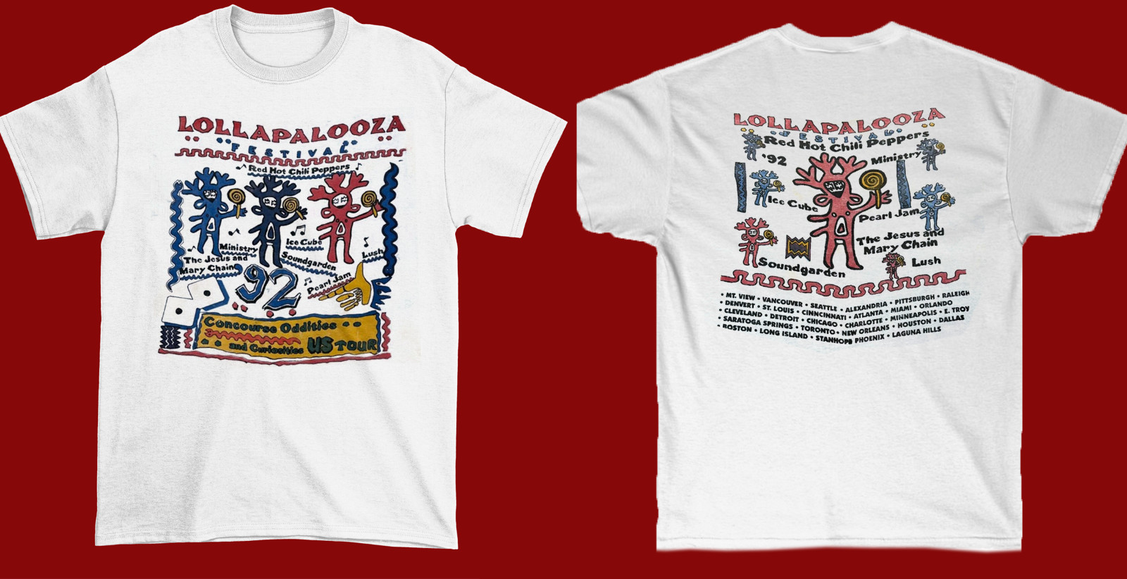 Vintage 1992 Lollapalooza Music Festival White Unisex shirt D274