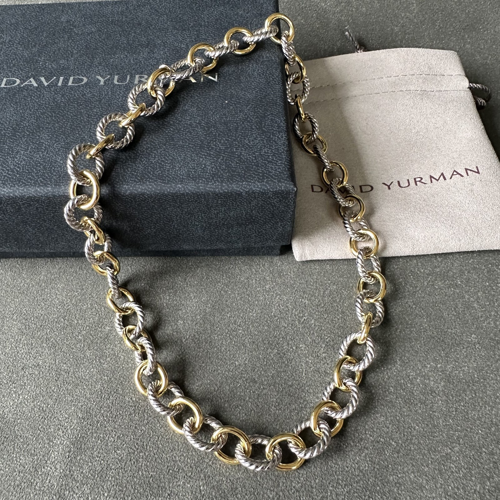 David Yurman Two‑Tone Large Oval Link Necklace 925 Silver 18K Gold Chain 19in