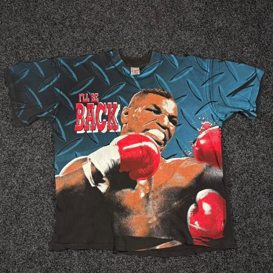 Vintage 1990s Mike Tyson I\'ll Be Back AOP Rap Tee T-Shirt XL Q-Tees Rare Boxing