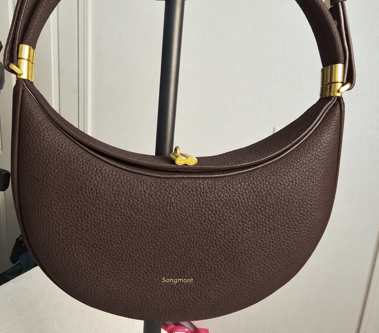 Songmont Luna Convertible Crescent Shoulder Bag Chocolate Brown Leather 4 in 1