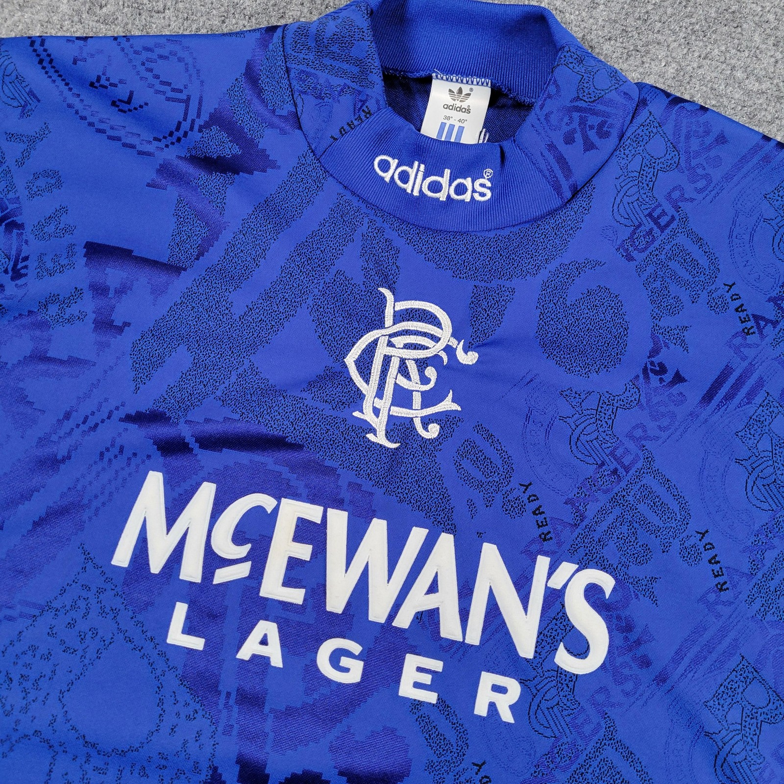 Vintage Glasgow Rangers FC Jersey Mens M Blue Adidas Football McEwan\'s Lager 90s
