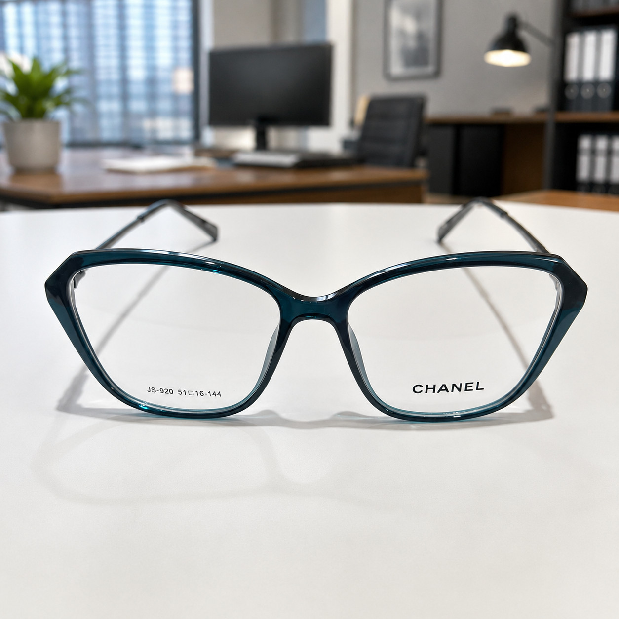 Chanel Rectangular, Cat-Eye Blue-Green Frame (Authentic) 51,16,144,Stretchable