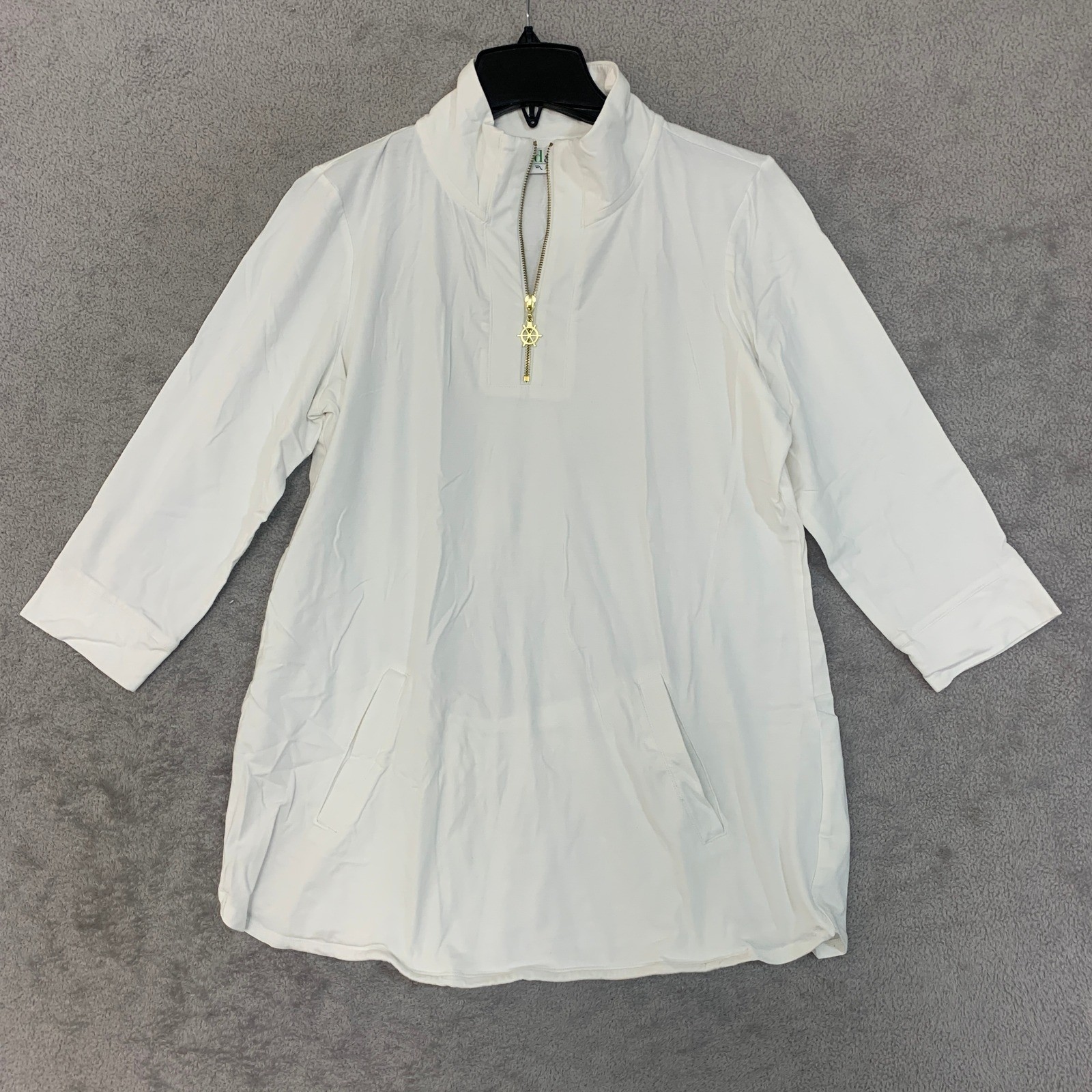 NWOT d&co. ACTIVE Tunic Top Women\'s Small White Cotton Spandex Quarter Zip