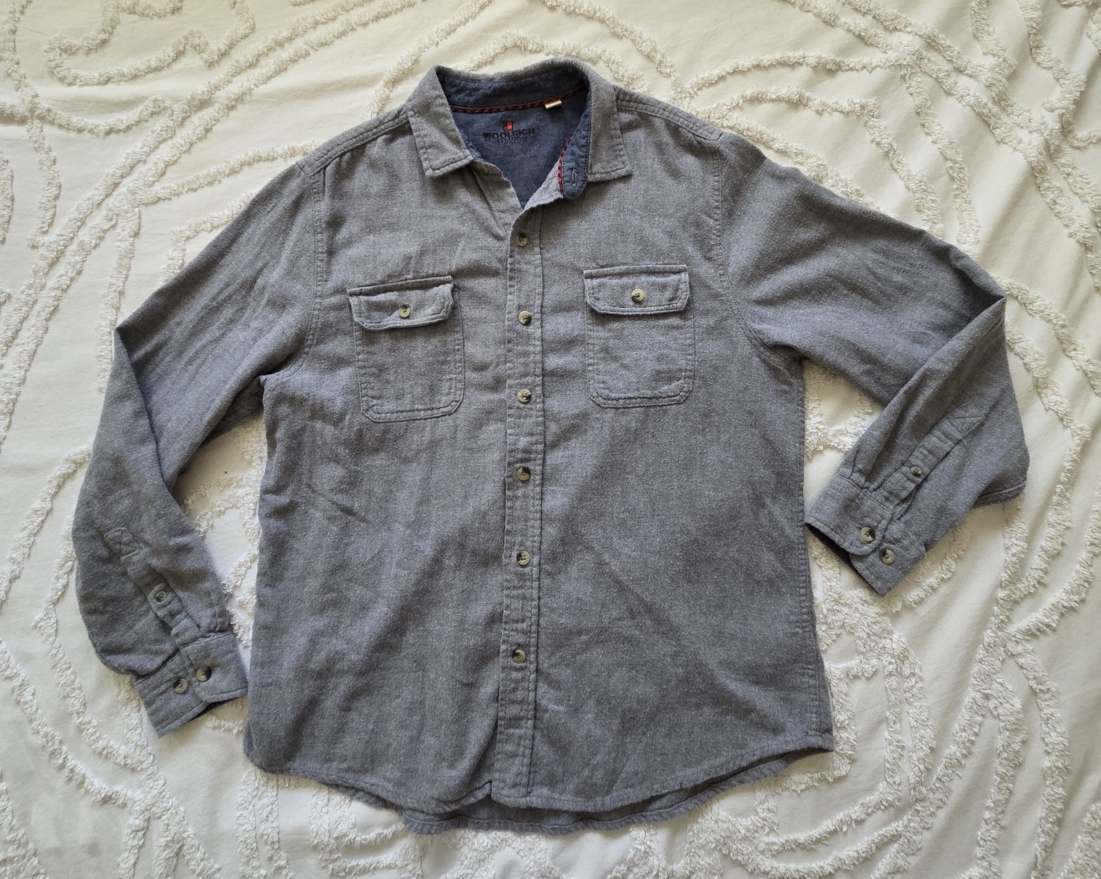 Woolrich Solid Gray Chamois Flannel Shirt - Men\'s Large Woolrich Solid Gray Chamois Flannel Shirt - Men\'s Large