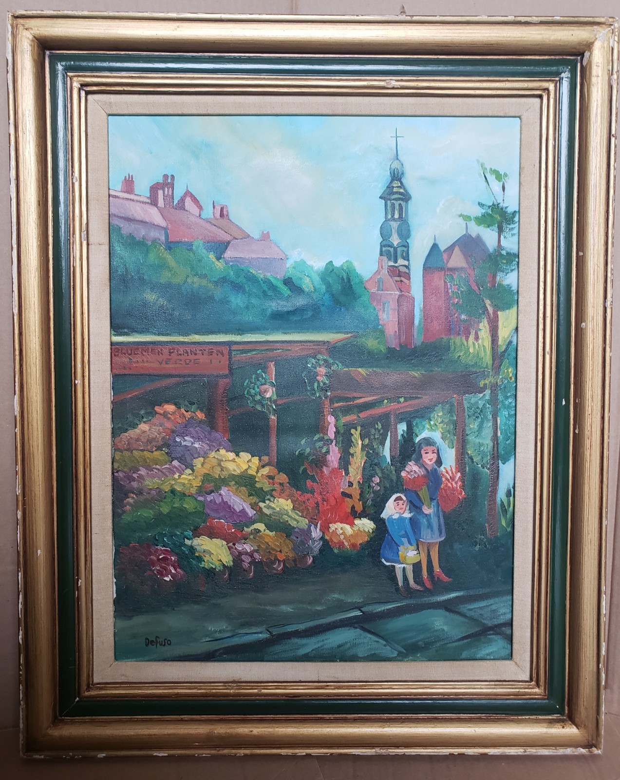 Oil Painting French Fauvist Impressionism Signed DEFUSO Framed Cathedral Girls