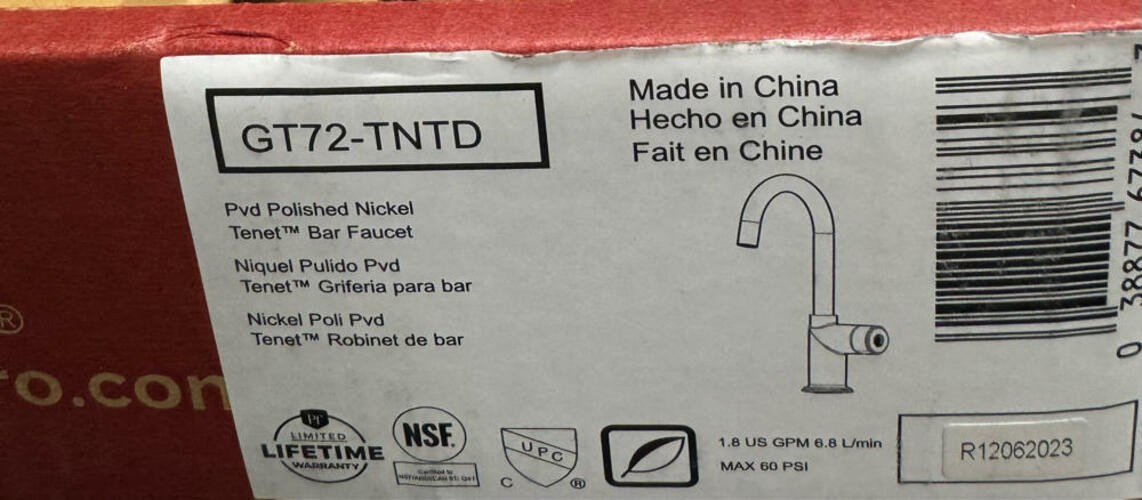 Pfister GT72-TNTD  Tenet 1.8 GPM Single Hole Bar Faucet - Less Handle*READ*