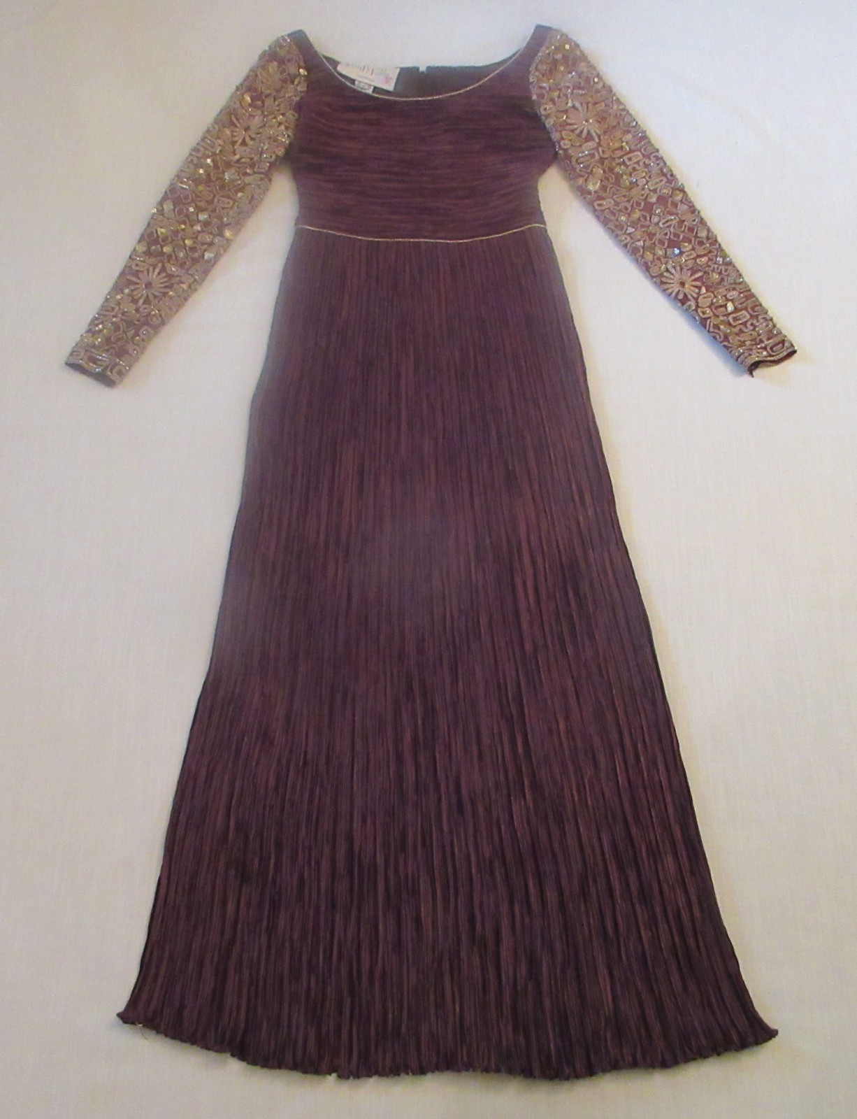 Vintage 1980s Mary McFadden Couture Pleated & Beaded Gown Dress