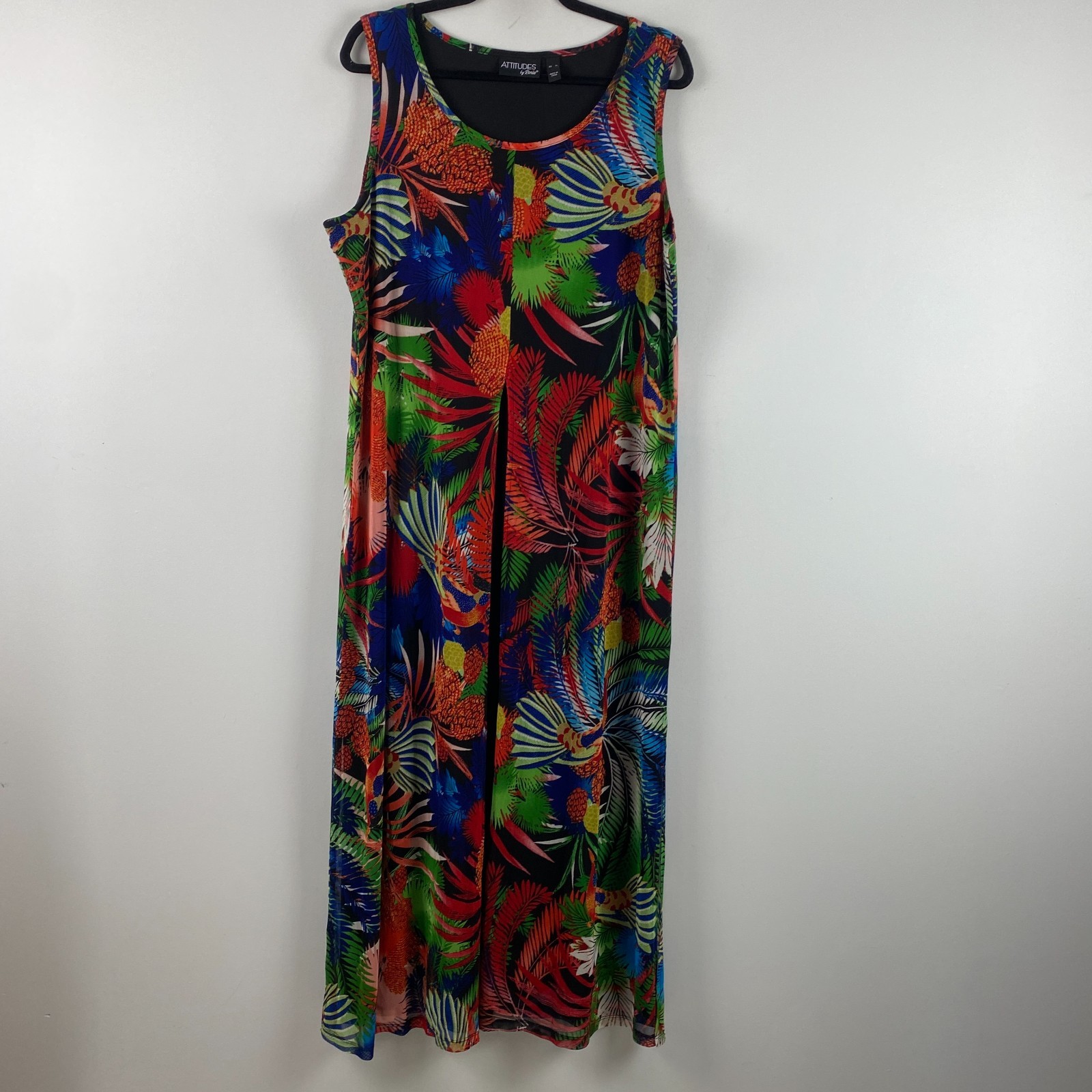 Attitudes by Renee Tropical Maxi Dress Size XL Sleeveless Split Front