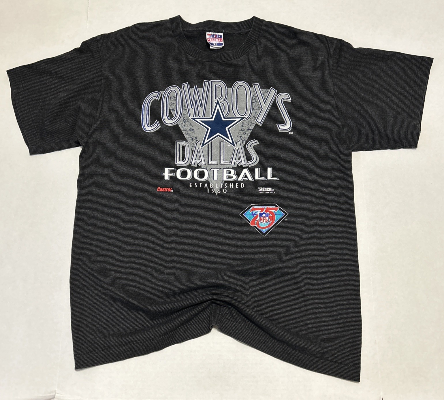 VTG Dallas Cowboys T-Shirt Trench NFL Men XL Blk Gray Striped USA 90s VTG Dallas Cowboys T-Shirt Trench NFL Men XL Blk Gray Striped USA 90s