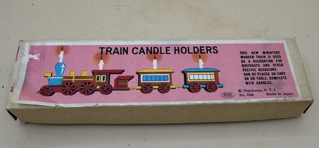 Vintage Shackman Wooden Train Candle Holder Birthday Cake Topper No. 2346 Vintage Shackman Wooden Train Candle Holder Birthday Cake Topper No. 2346