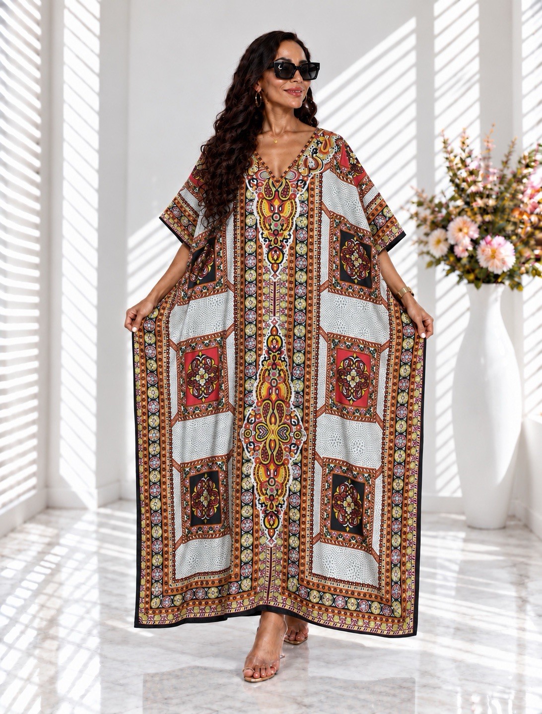 Women Kaftan Maxi Plus Size Satin Silk Long Caftan Beachwear Wedding Party Dress