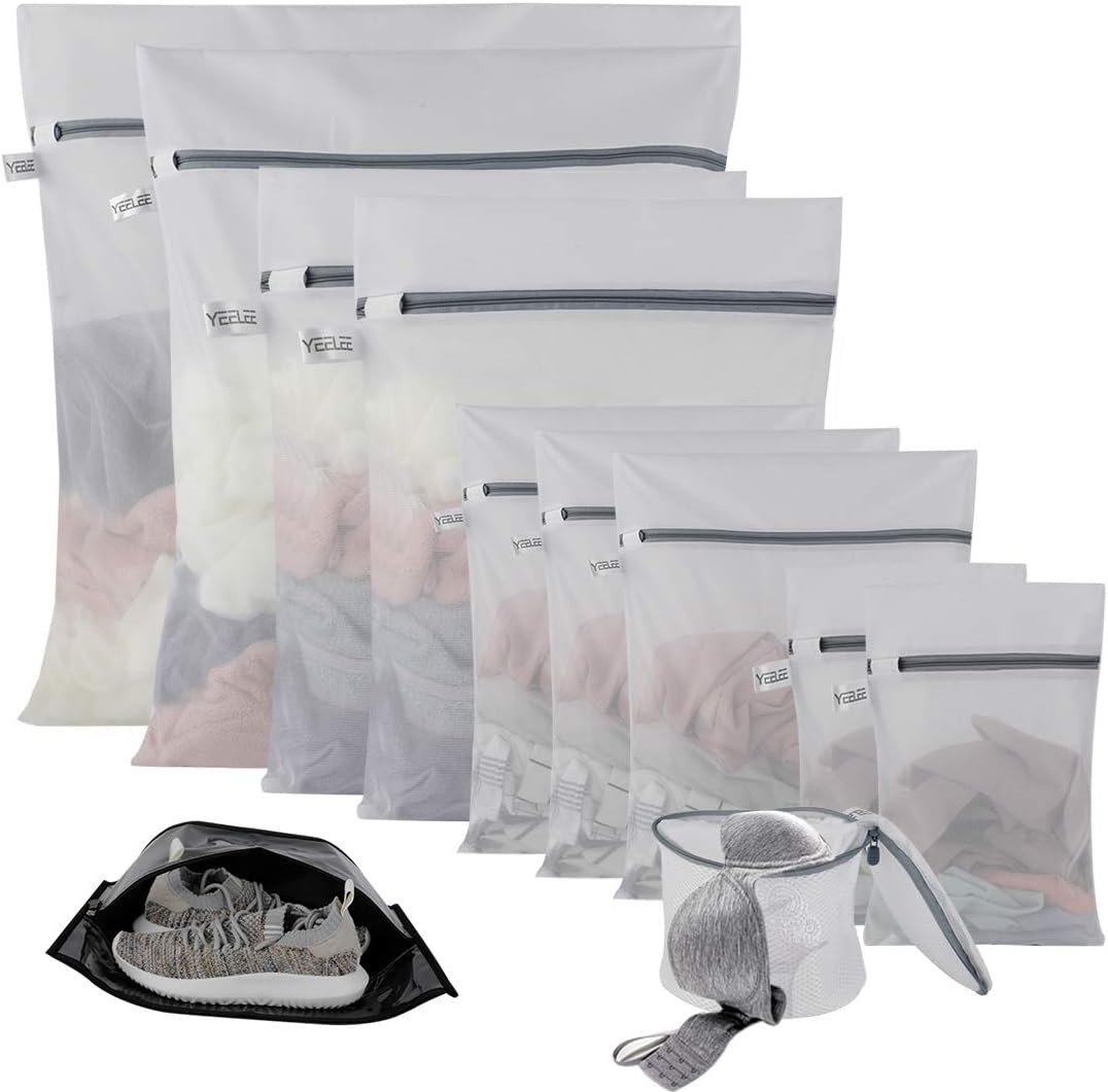 11 Pack Mesh Laundry Bags for Delicates with Non Rust Zipper-  White Laundry Bag
