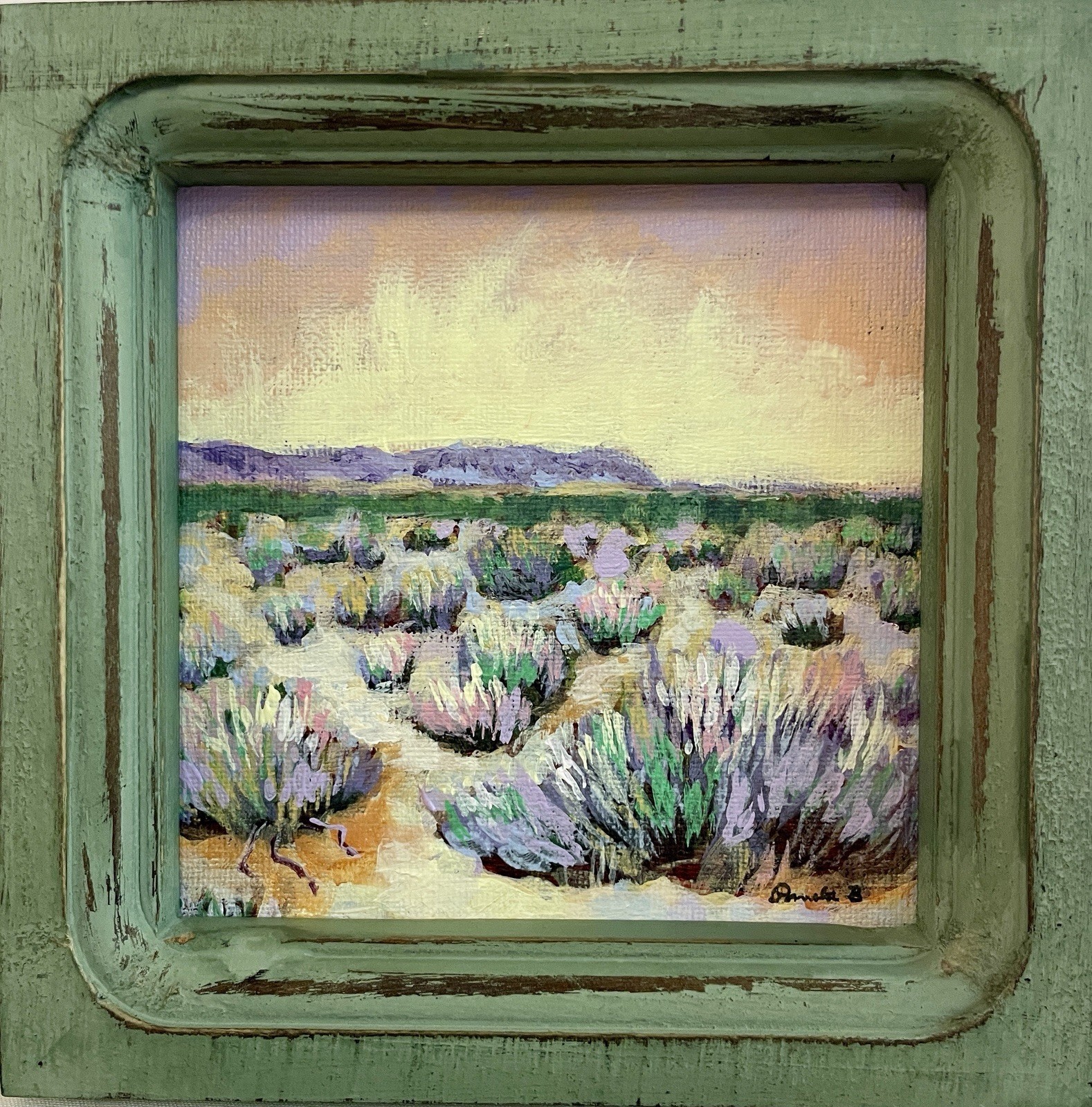 New Mexico Desert Original Landscape Painting Framed 6x6 Southwest Art