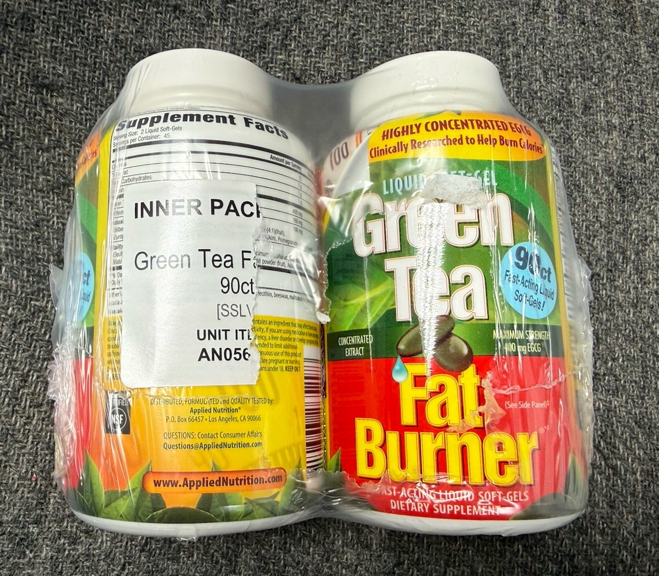 2 New Applied nutrition Green Tea Fat Burner 90 Fast Acting Soft Gels Each