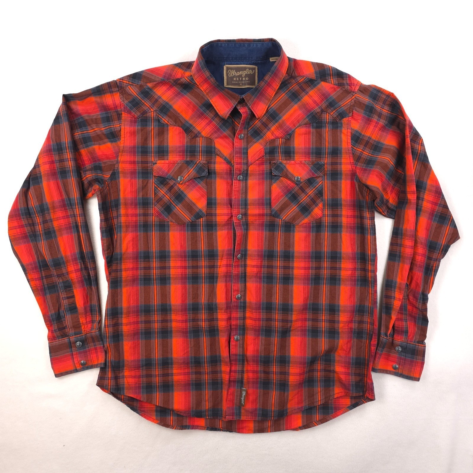 Wrangler Retro Western Shirt Mens XL Red Plaid Pearl Snap Cowboy Ranch
