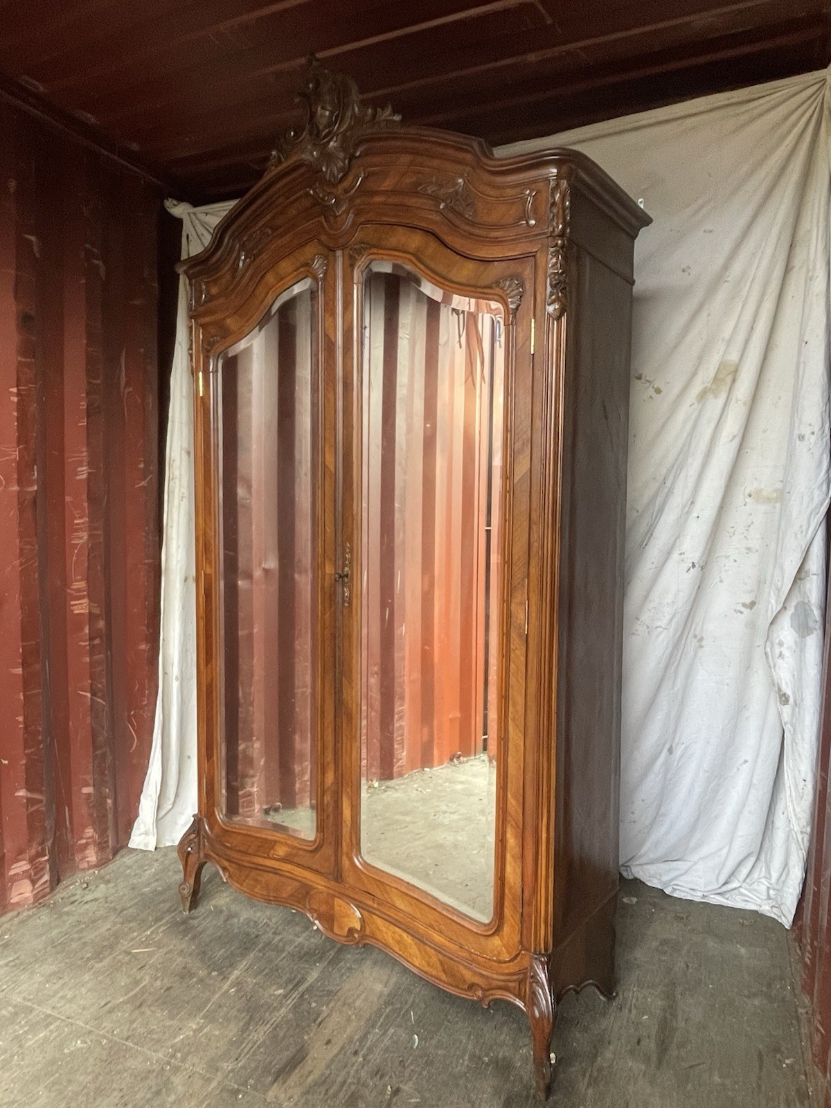 Authentic Late 19th-Century French Louis Xv Rococo Style Mirrored Armoire