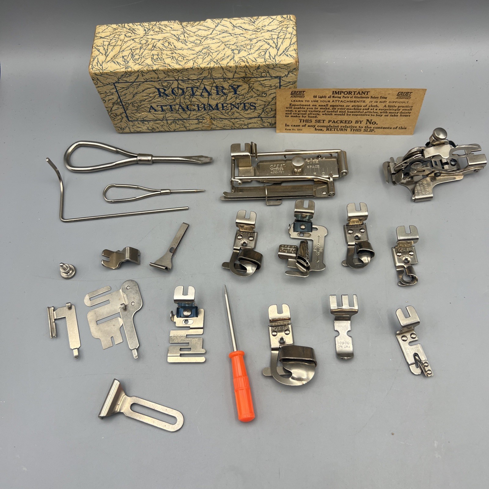 Vintage Greist Sewing Machine Attachments Lot 20 Pc Tucker Ruffler Vtg⁠