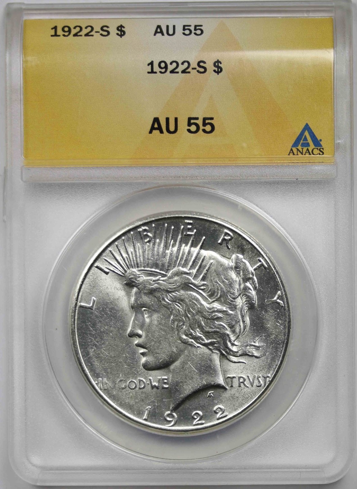 1922-S $1 ANACS AU 55 Peace Silver Dollar