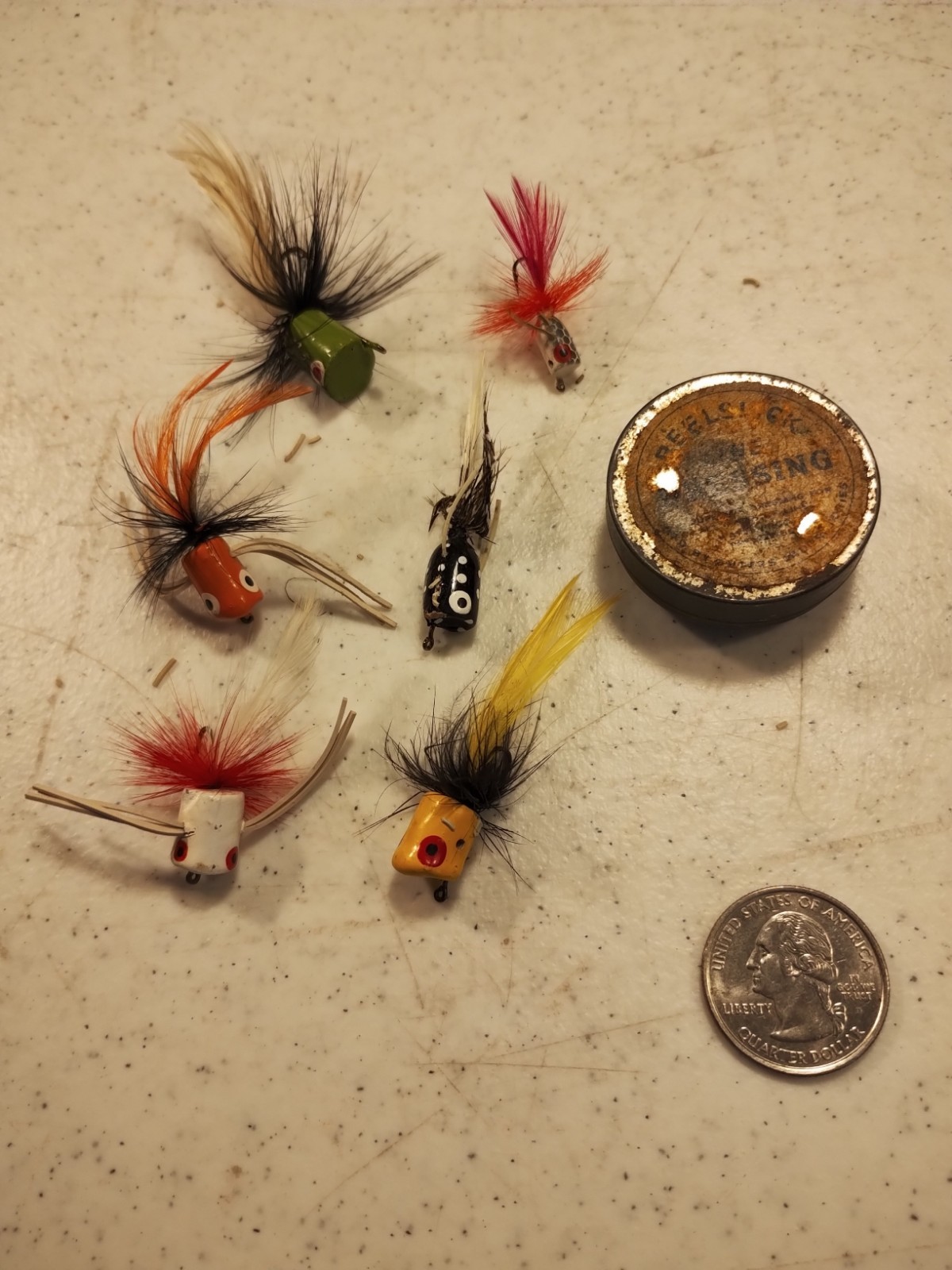 Vtg REELSLICK LINE DRESSING TIN FLY FISHING W/ Contents + Lures Vtg REELSLICK LINE DRESSING TIN FLY FISHING W/ Contents + Lures