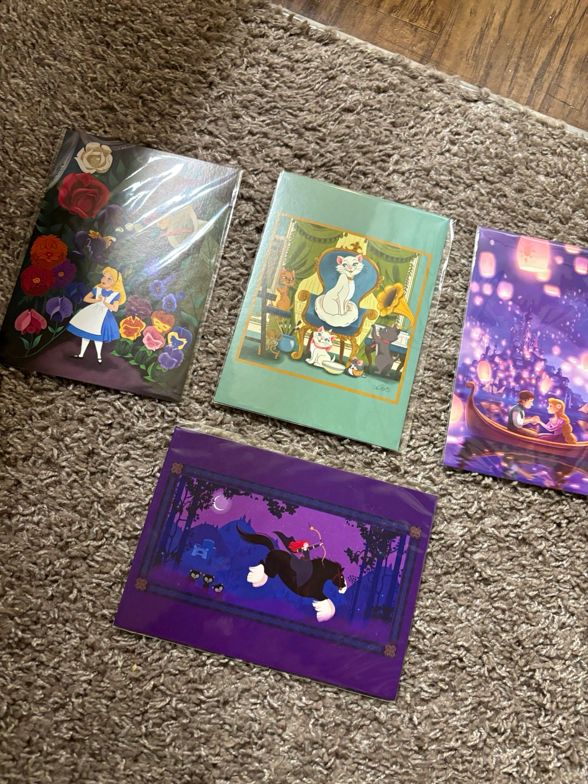 WonderGround Gallery Disney 4 Art Postcards: Alice, Aristocats, Tangled, Brave