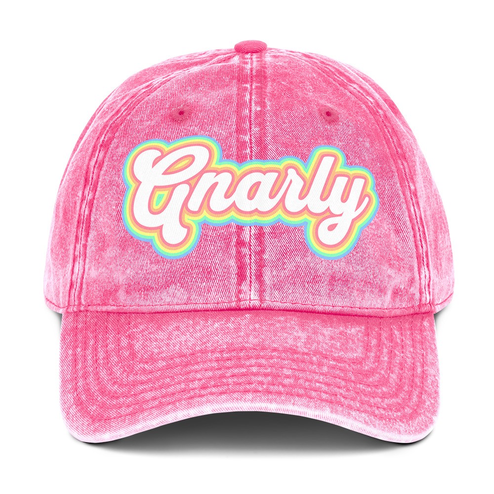 KATSEYE Inspired Hat | Gnarly Rainbow Graphic Vintage Pink Cotton Cap | Dad Hat