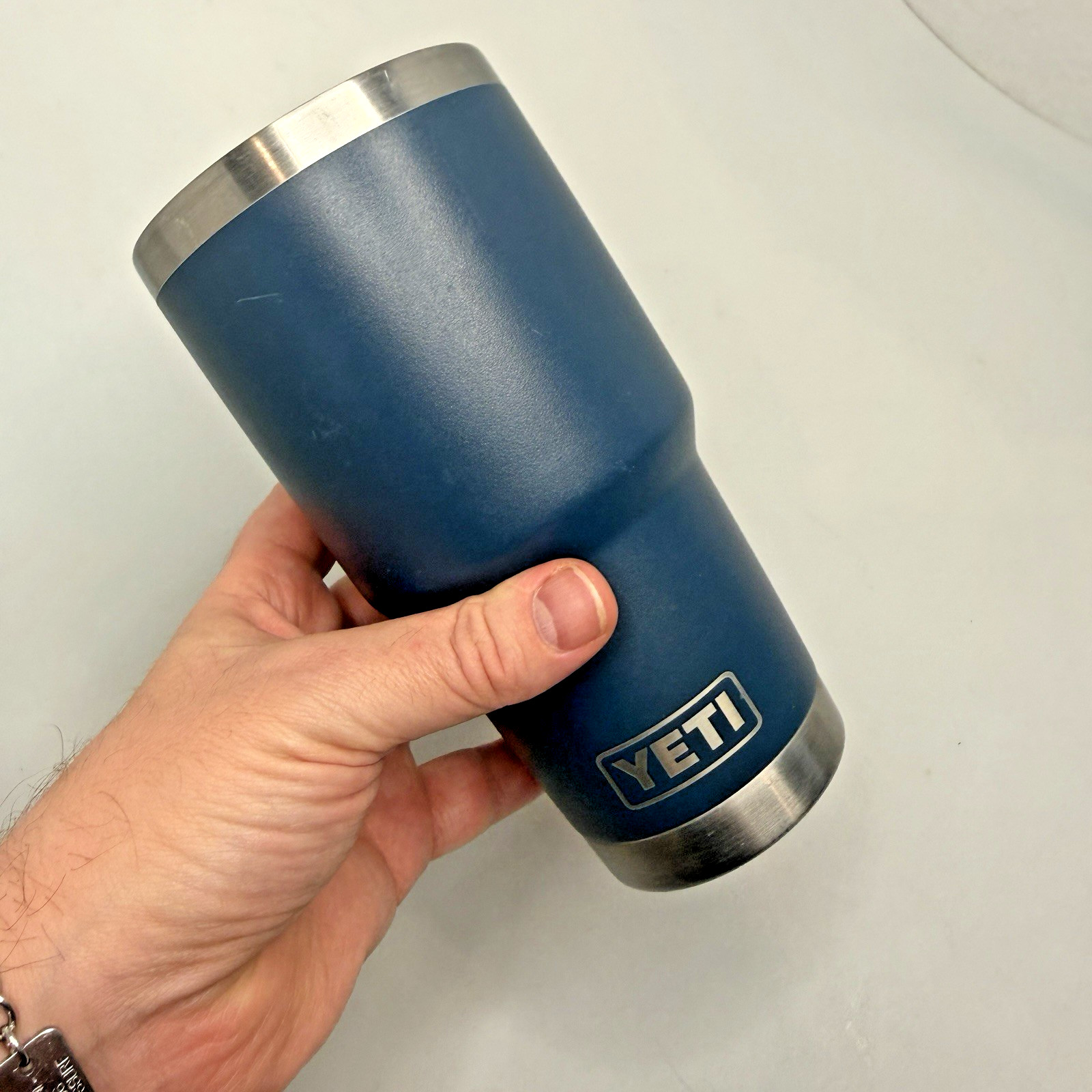 YETI Rambler 30oz Tumbler Navy Blue Edward Jones Logo Stainless No Lid EUC