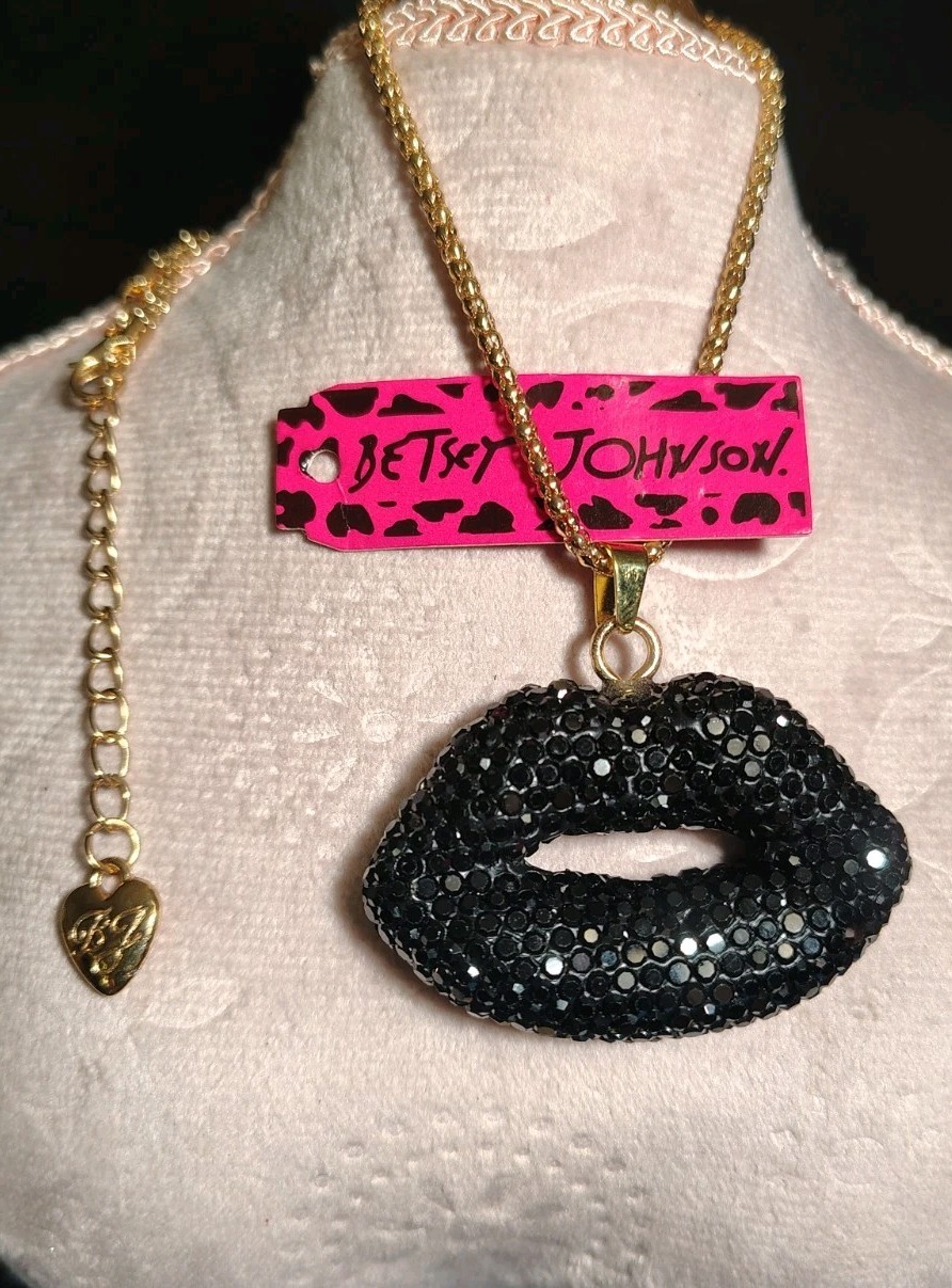 Betsey Johnson Black Rhinestone Lips Necklace Betsey Johnson Black Rhinestone Lips Necklace