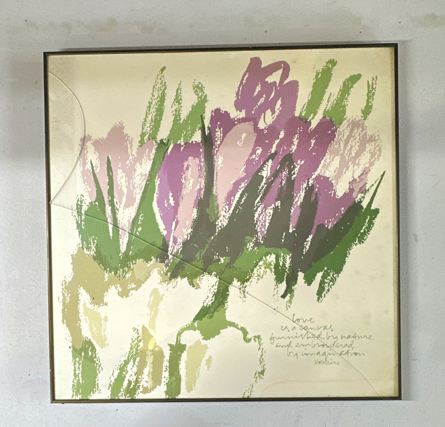 CORITA KENT “Love is a Canvas” Framed Floral Flower Print on Paper Multicolor