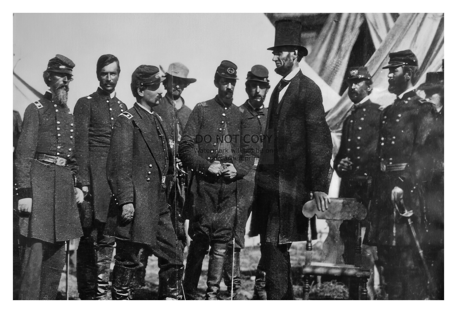PRESIDENT ABRAHAM LINCOLN WITH HIS GENERALS CIVIL WAR 4X6 B&W PHOTO