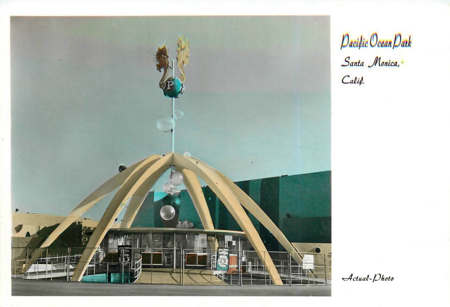 Pacific Ocean Park Santa Monica CA Seahorse Entrance Vintage Postcard RPPC 1950s