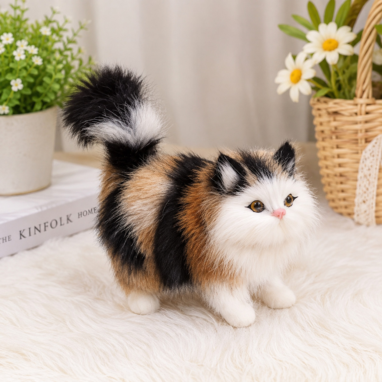 Cute Realistic Calico / Tricolor Cat Plush Toy Soft Stuffed Kitten Animal Model 