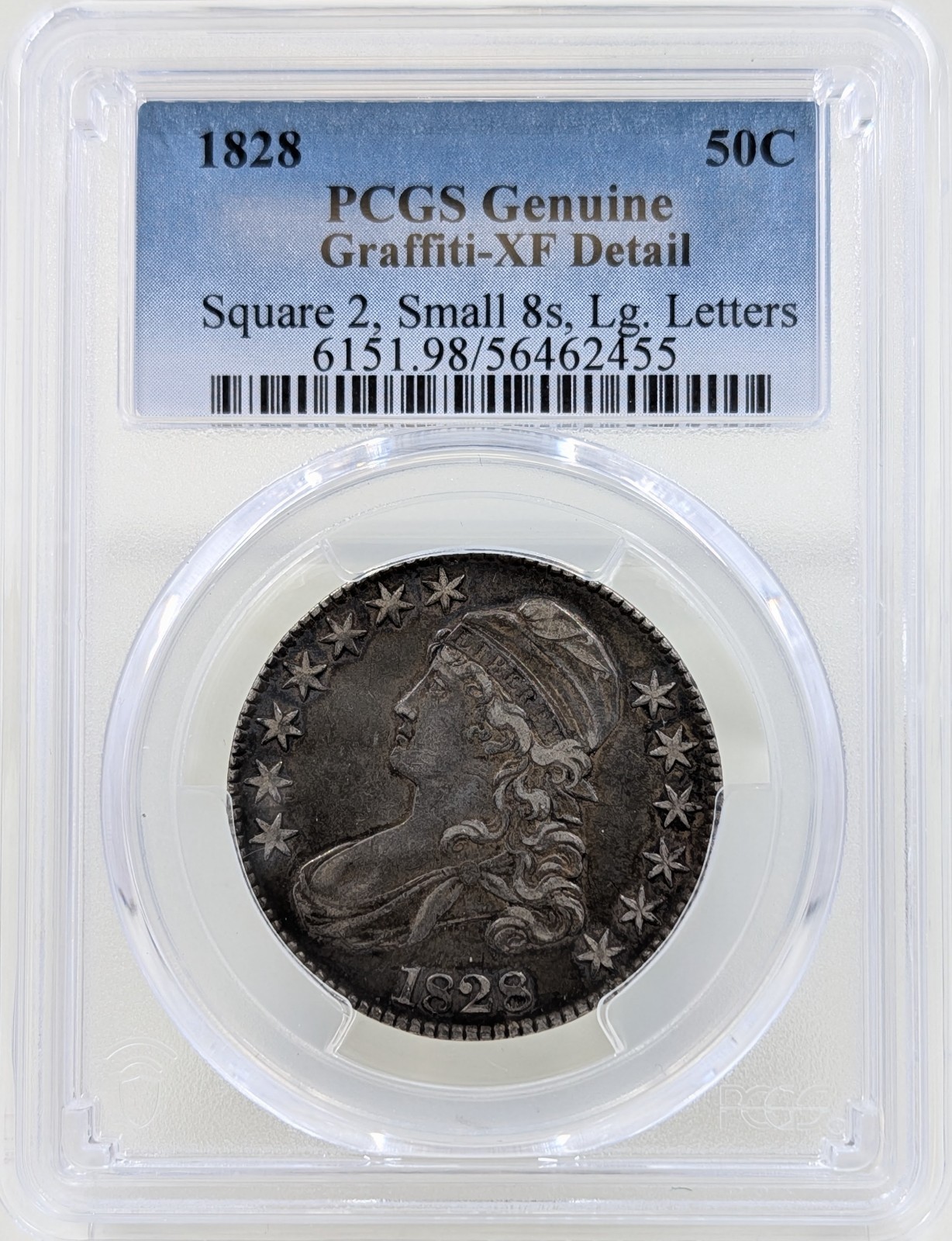 1828 Capped Bust Half Dollar Graffiti-XF Detail PCGS Genuine 1828 Capped Bust Half Dollar Graffiti-XF Detail PCGS Genuine