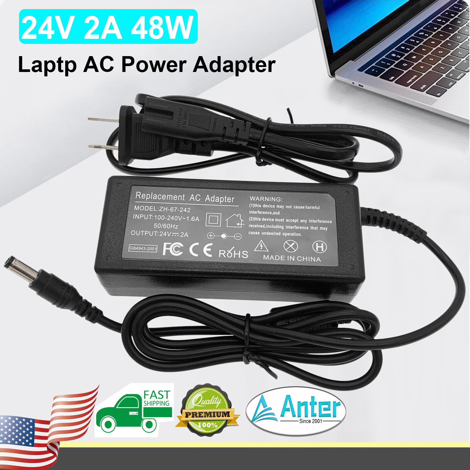 24V 2A AC DC Switching Power Supply Adapter For LED Strip Light/CCTV 5.5mm*2.5mm