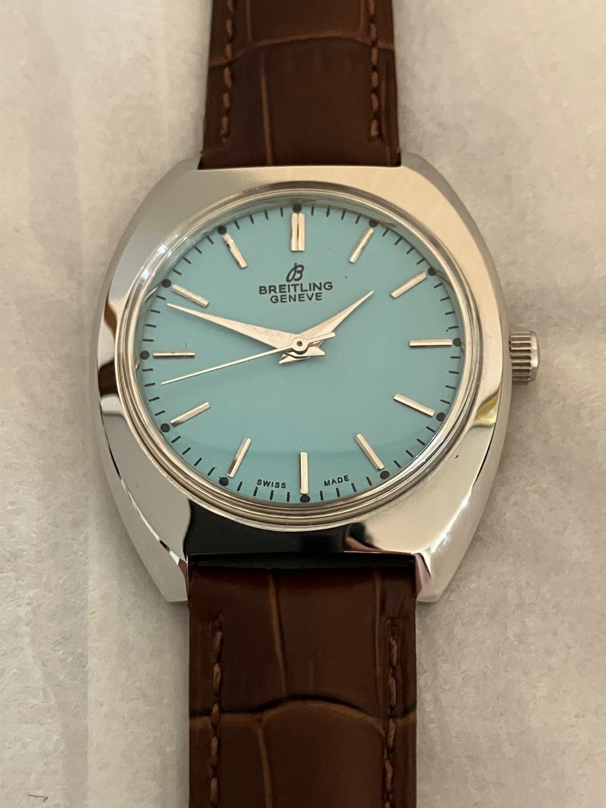 BREITLING Antique Vintage Hand-Wind Watch Brown Leather Strap 34mm