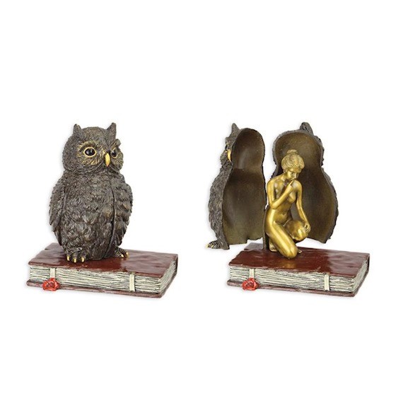 Bronze Sculpture of a Woman and Owl on Books after Franz Bergman