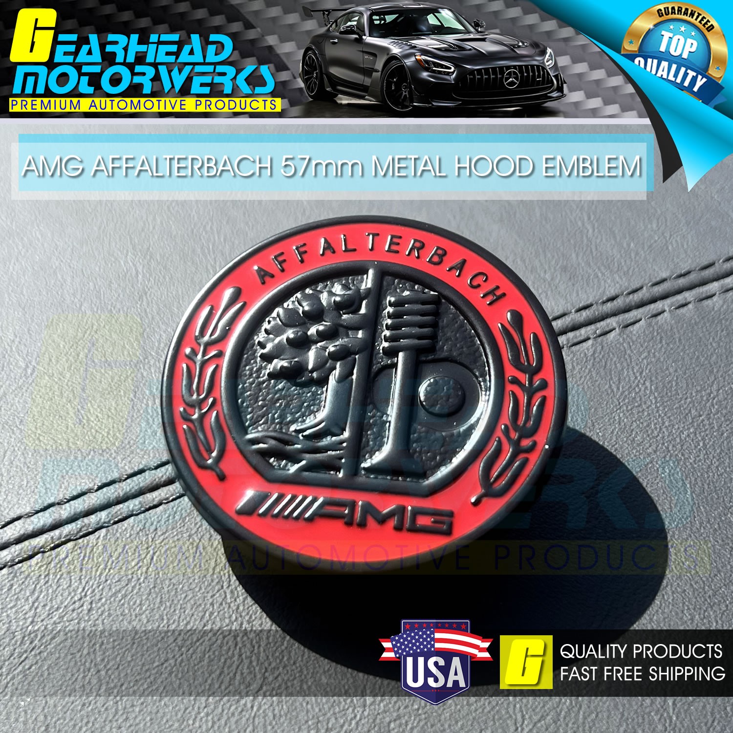 AMG Affalterbach Red Black Metal 57mm Hood Emblem Badge For Benz C E W205 W213