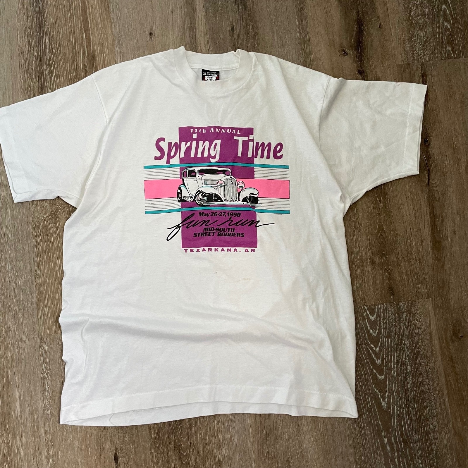 Vtg 1990 XL Single Stitch 11th Annual Fun Run Graphic Short Sleeve Tshirt